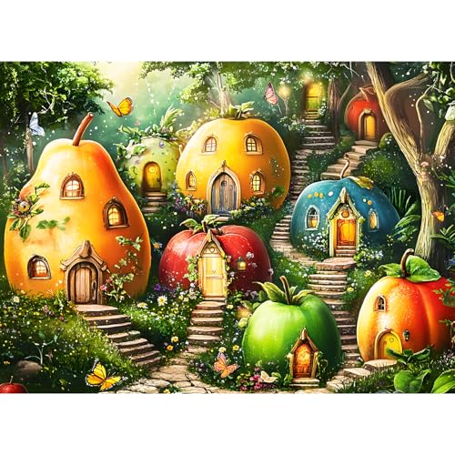300 Piece Puzzles for Adults, Whimsical Fruit Houses Puzzles, Vibrant Garden Fantasy Art 300 Piece Jigsaw Puzzle, Ideal Home Decor Gift for Adults Kids Seniors, 20.5×15 in | Vibrant Garden Fantasy Art 300 Piece Jigsaw Puzzle, Ideal Home Decor Gift for Adu
