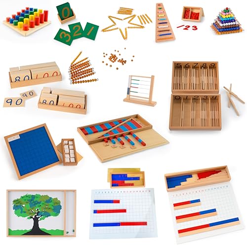 Premium Montessori Math Material Series Kit 1, 27lbs 17-Piece Complete Curriculum for Toddlers & Kids 3+, Solid Beechwood Sensory Math Materials, Homeschool & Preschool Classroom Math Toys - color: Math Series Kit 1