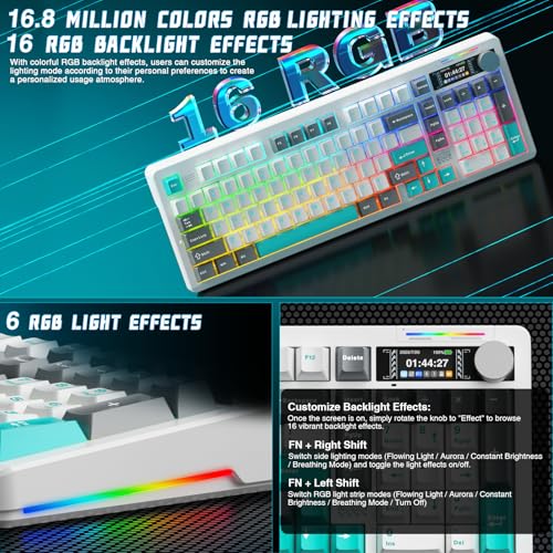 LINGBAO K98 PRO 96% Mechanical Keyboard Wireless, with Screen & Knob, Creamy Gaming Keyboard, Tri-Mode BT5.0/2.4GHz/USB-C, Gasket Mount Hot-Swappable Linear Switches RGB Backlit Gamer Keyboards for PC - color: K98Pro | 10000mAh | White Blue Grey