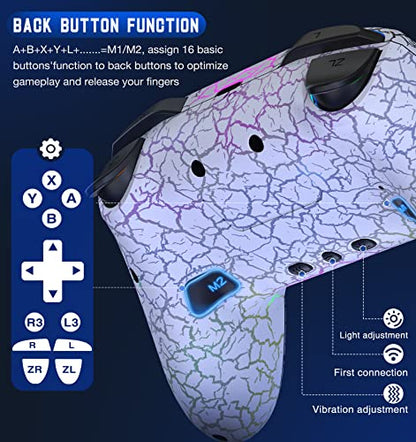Gammeefy Switch Controller, Wireless Switch Pro Controller for Nintendo Switch/Lite/OLED, 9 Color Adjustable LED Switch Remote Compatible with PC/Android/IOS with Programmable Function (White) - color: White