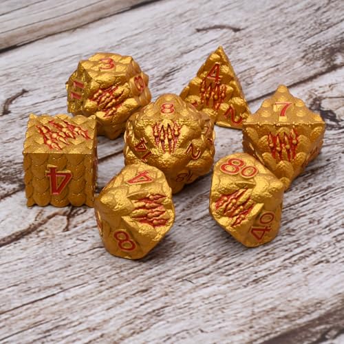 Dragon Scale Metal Dice Set-Dragon Claw,with Gift Metal Box for TTRPG Tabletop Gaming,Dungeon Masters,RPG Adventures(Golden) - color: Golden