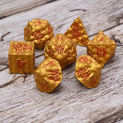 Dragon Scale Metal Dice Set-Dragon Claw,with Gift Metal Box for TTRPG Tabletop Gaming,Dungeon Masters,RPG Adventures(Golden) - color: Golden