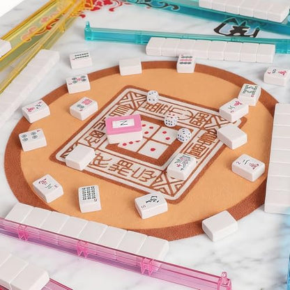 Ploomi American Mahjong Tiles Set, 166 White Tiles, 4 Color Racks & Pushers, Complete Western Mahjong Set with Blue Carrying Bag for Beginners & Experts - color: Black