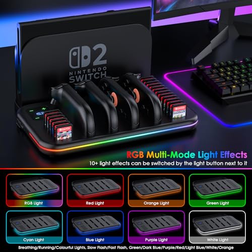 Switch 2 Dock, Charging Dock for Joycon 2, Nintendo Switch 2 Accessories, RGB Games Organizer Docking Station with Controller Charger with 18 Game Card Slots and Cable