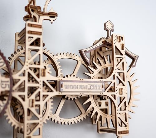 WOODEN.CITY Steampunk Wall Clock Kit – 3D Wooden Puzzle for Adults, Mechanical DIY Clock Model, Working Wall Art (257 Pieces) Made in EU - color: Steampunk Wall Clock