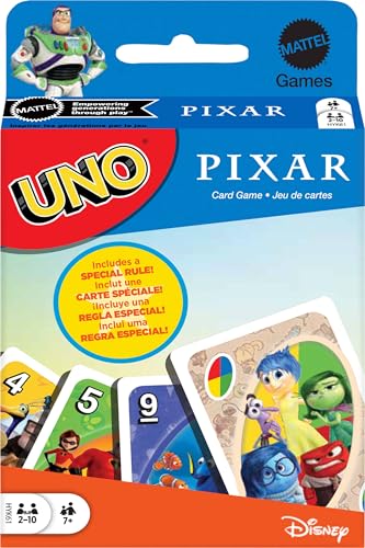 Mattel Games UNO Pixar Card Game for Kids, Adults & Family, Deck with Graphics & Rule Inspired by Movie Characters - style: UNO Pixar