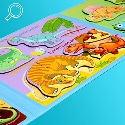 Magnetic Puzzles for Kids Ages 3-5, Travel Toddler Dinosaur Puzzle Toy | Refrigerator Magnet Game for Ages 4-6, Learning & Birthday Gift for Boys, Car & Airplane Road Trip Quiet-Time Activity Toys - style: Dinosaur