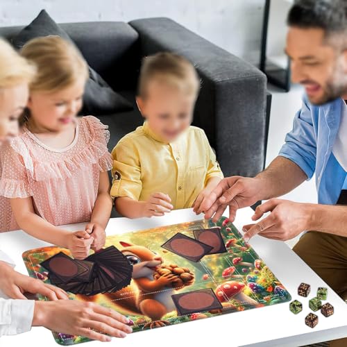 for MTG/TCG Playmat with Zones, 24 x 14 inches Trading Card Playmat with A Storage Bag and 6 Dice, Non-Lip Rubber Bottom Game Desk Mat, Squirrel and Nuts in The Forest - color: Yux-playmats-2-3A-257