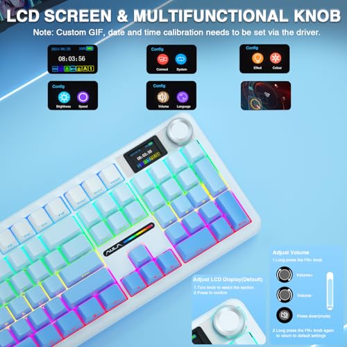 AULA F108 PRO - Wireless Mechanical Keyboard with Screen&Knob,Hot Swappable Gaming Keyboard with 8000mAh Battery,Pre-lubed Switches,RGB Backlit,PBT Keycaps Creamy Sounding Computer Keyboards,104 Keys - color: Gradient Blue