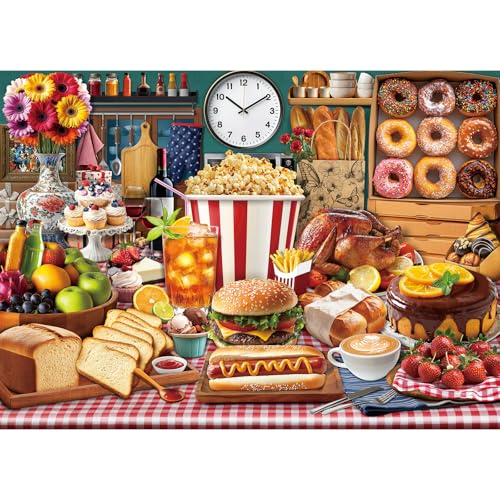 Food Feast Jigsaw Puzzles, Puzzles for Adults 1000 Pieces, Lumière's Banquet Impossible Challenging Puzzles Game, Interlock Perfectly No Dust, Gifts for Easter Father's Mother’s Day - color: Lumière's Banquet