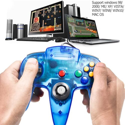 KIWITATA Classic N64 USB Controller for PC, Wired N64 Remote Game Pad Joypad Controller for Windows 7 8 11 & MAC & Raspberry Pi - color: blue