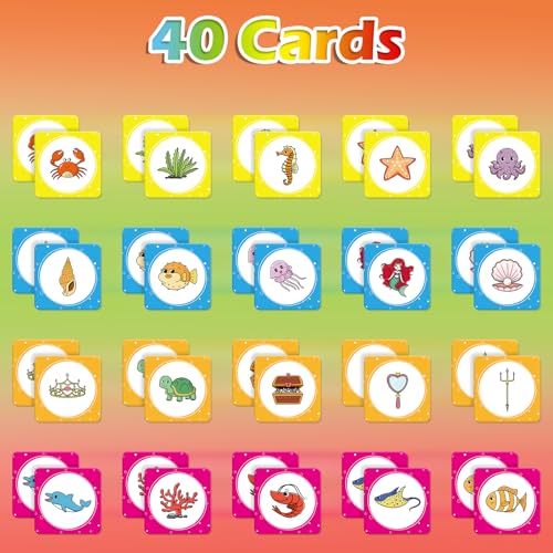 Aizweb Match Game,Memory Game,40 Pcs Toddler Card Games for Boys Girls Kids Ages 3 4 5 6,Flash Cards for Preschool Kindergarten Learning Activities,Educational Toys Homechool Supplies - style: Ocean World