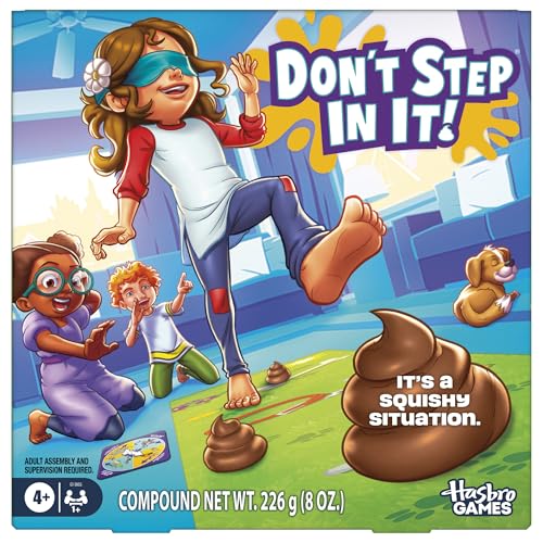 Hasbro Gaming Don't Step in It Preschool Game I Blindfolded, Poop Party Game | Spinner with 8 Fun Animal Moves | Ages 4+| 1+ Players I Funny Kids Board Games | Easter Gift for Kids