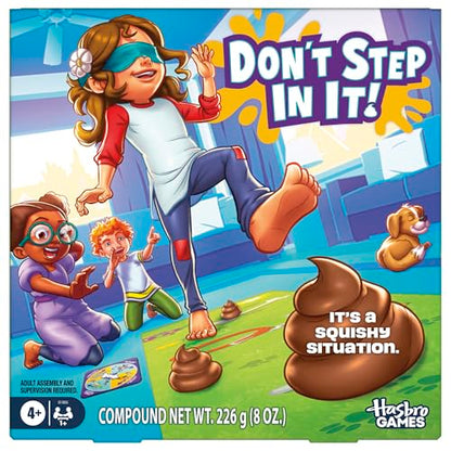 Hasbro Gaming Don't Step in It Preschool Game I Blindfolded, Poop Party Game | Spinner with 8 Fun Animal Moves | Ages 4+| 1+ Players I Funny Kids Board Games | Easter Gift for Kids