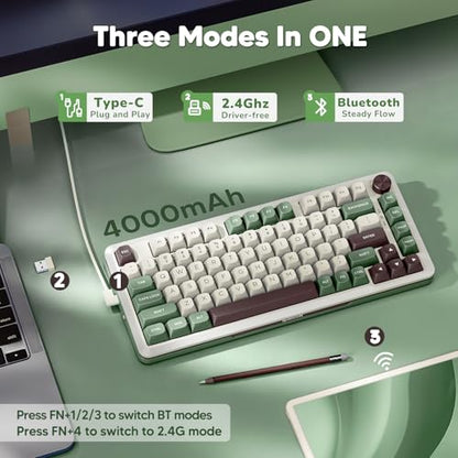 Redragon K681 Pro Wireless Mechanical Keyboard, Gasket Mounted RGB Gaming Keyboard with Volume Knob, MDA-Profile, Pre-Lubed Linear Switches, 81 Keys 75％ Tri-Mode Hot Swappable for PC/Xbox/PS (Matcha) - color: Matcha Green, size: Custom Linear Switches