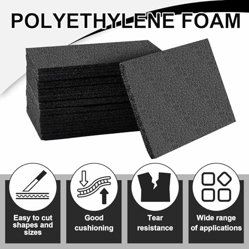 Frienda 12 Pcs 12" x 8" x 1" Polyethylene Foam Sheet Thick Black Packing Foam Padding Customizable PE Board Cushion Inserts for Cases Craft Shipping Moving DIY Projects Toolbox Storage - size: 12 x 8 x 1 inches