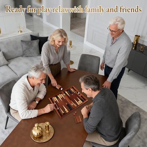 Offelec Wooden Backgammon Set for Kids, 13 Inches Backgammon Board Game Set with 32 Backgammon Pieces, 5 Dice & 2 Cups - Classic Strategy Game for Kids Adults and Family - color: 13 Inch Family Backgammon