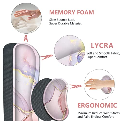 AIMSA Large Gaming Mouse Pad Set, Keyboard Wrist Rest Support Mouse Pad, Ergonomic Memory Foam Multifunctional Extended Desk Mat 35x15.7in Anti-Slip Rubber Base for Office Home, Pink Purple Marble - color: Pink Purple Marble