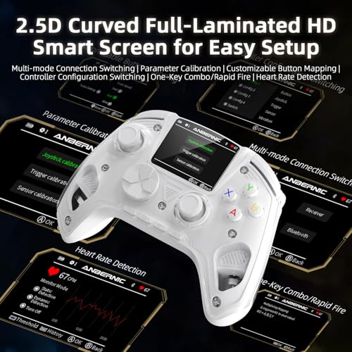 Voacle RG G01 Interactive Screen Wireless Gaming Controller Compatible with PC/Steam/Linux/Android/Switch/IOS 2.4G Wireless Bluetooth Controller Gamepad Hall Effect Triggers(White) - color: White