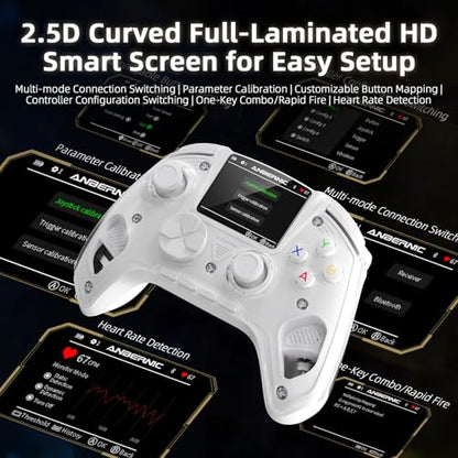 Voacle RG G01 Interactive Screen Wireless Gaming Controller Compatible with PC/Steam/Linux/Android/Switch/IOS 2.4G Wireless Bluetooth Controller Gamepad Hall Effect Triggers(White) - color: White