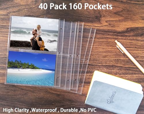 40 Pack 160 Pockets 3.5x5” Photocard Sleeves for A5 Mini 3 Ring Binder, Ultra-Clear Photo Sleeves, Double-Sided 2 Pocket Photo Pages, Top Loading Sheet Protector for Photos, Postcards, Seed Packets - color: 3.5x5"