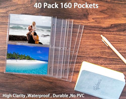 40 Pack 160 Pockets 3.5x5” Photocard Sleeves for A5 Mini 3 Ring Binder, Ultra-Clear Photo Sleeves, Double-Sided 2 Pocket Photo Pages, Top Loading Sheet Protector for Photos, Postcards, Seed Packets - color: 3.5x5"