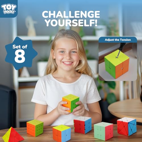 STEAM Life Speed Cube Set 8 Pack Magic Cube | Includes 3x3, 2x2, 4x4 Speed Cube, Pyramid Cube, Megaminx Cube Bundle Collection Cube Toys for Kids & Adults - color: 8 Pcs