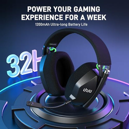 UHURU Dual Wireless Gaming Headset with Microphone for PS5 PS4 PC: Gaming Headphones with Stereo Sound - 32Hr Battery - Cool RGB