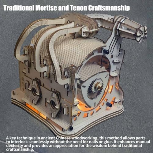 3D Wooden Puzzle for Adults, Mechanical Wooden Rotary Engine Model Kit to Build, 270+PCS DIY Assembly Steampunk Puzzle Engine Kit Craft Decor Gift, KIT Version