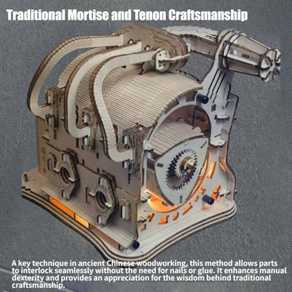 3D Wooden Puzzle for Adults, Mechanical Wooden Rotary Engine Model Kit to Build, 270+PCS DIY Assembly Steampunk Puzzle Engine Kit Craft Decor Gift, KIT Version