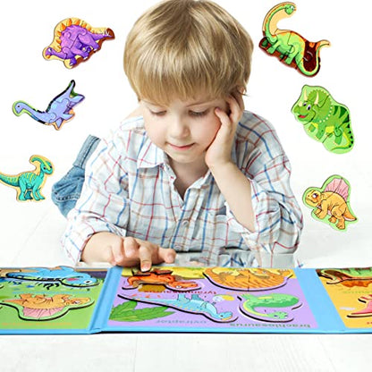 Magnetic Puzzles for Kids Ages 3-5, Travel Toddler Dinosaur Puzzle Toy | Refrigerator Magnet Game for Ages 4-6, Learning & Birthday Gift for Boys, Car & Airplane Road Trip Quiet-Time Activity Toys - style: Dinosaur