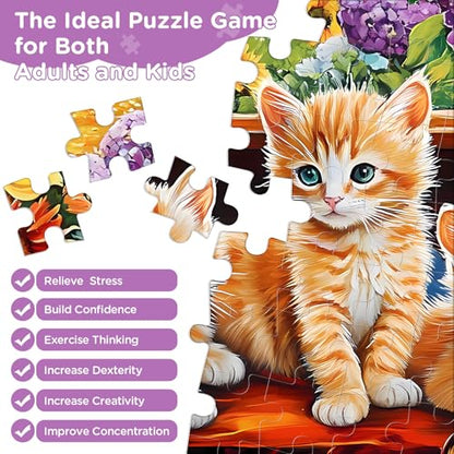 500 Pieces Jigsaw Puzzles for Adults, Cat Flower Truck Jigsaw Puzzles 500 Piece for Adults Seniors, Recycled Paper 500 Pieces Puzzle as Home Decor, Sturdy Puzzle Challenging Family Game Great Gift - style: Cat