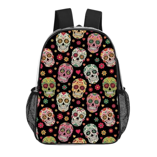 Stadium Approved Clear PVC Backpack Reinforced Straps | Heavy Duty, Day Of The Dead Sugar Skulls, See Through Daypack - color: Pattern (840)