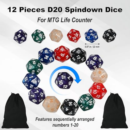 84 Pieces MTG Dice Set Counters Accessories in 12 Colors | 48 Life Counter, 12 Keyword Token & 12 Shield & 12 Spindown Dice for Magic The Gathering,TCG,Cards Gaming