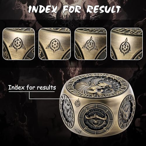 DNDND 8-in-1 Spinner Dice with Dual D20 - Hexagonal Metal D&D Monster Themed Dice Set for TTRPG Dungeons and Dragons, Dungeon Masters with Collectible Gift Tin (Brass) - color: Brass