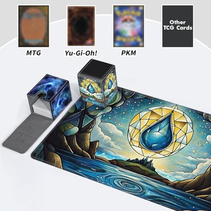 BVDIKMI Card Deck Box for MTG, Card Storage Box Fits 100+ Single Sleeved Cards, PU Leather Strong Magnet Card Deck Case Holder for Magic Commander TCG CCG, Galaxy Drop - color: Galaxy Drop