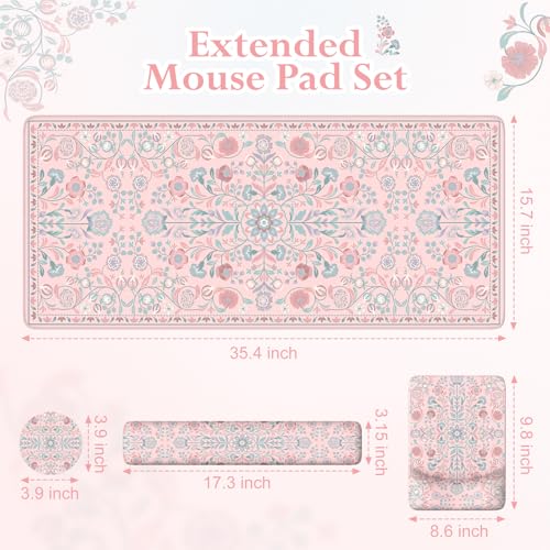 iLeadon Pink Desk Mat Set, Ergonomic Mouse Pad with Wrist Rest | Non-Slip Base Gaming Mouse Pad with Keyboard Wrist Pad, Anti-Fatigue Desk Mat with Wrist Support for Office Home - color: Pink