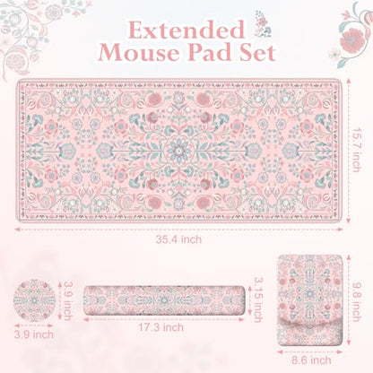 iLeadon Pink Desk Mat Set, Ergonomic Mouse Pad with Wrist Rest | Non-Slip Base Gaming Mouse Pad with Keyboard Wrist Pad, Anti-Fatigue Desk Mat with Wrist Support for Office Home - color: Pink