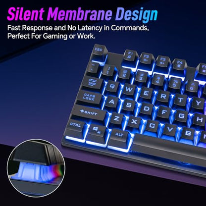 CHONCHOW Wired Gaming Keyboard, Light Up with Anti-Ghosting Keys | 104 Keys Full Size Ergonomic Design Cheap Keyboard LED Backlit for PC Mac Laptop Desktop, Gaming or Office