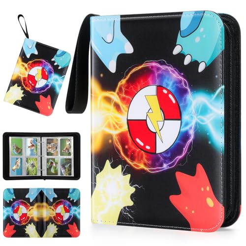 Trading Card Binder, 4 Pocket 400 Cards Holder with 55 Removable Sleeves Display Storage Collector Album Compatible with Pokemon Cards Football Cards TCG Game Sports Cards
