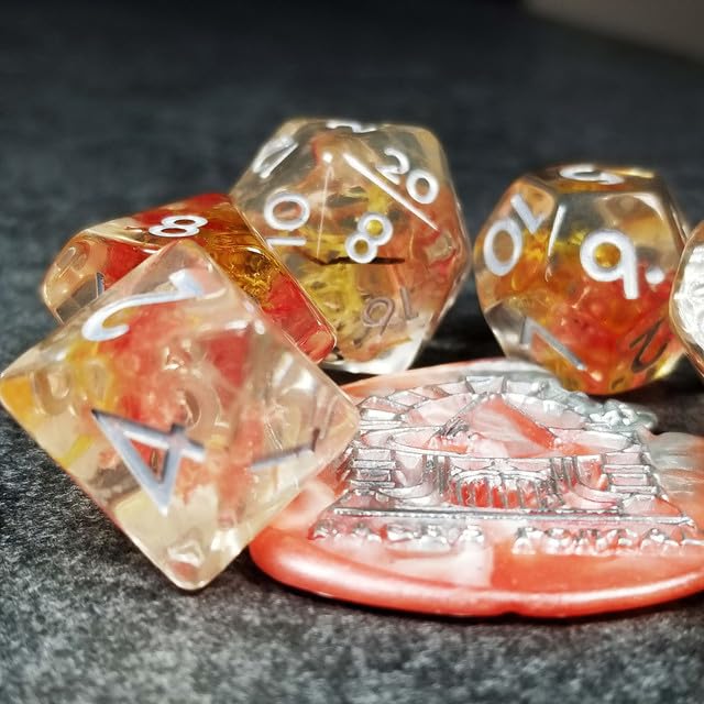 Sage’s Portal Cantrips DND Dice Set - Round Edge Resin 7-PC Polyhedral DND Dice Set for Dungeons and Dragons D&D RPG Tabletop TTRPG (Mystic Saffron) - color: Mystic Saffron
