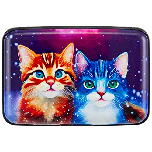 Credit Card Holder Small RFID Blocking Wallet Business Metal Slim Mini Aluminum Hard Case for Women Men - color: Colorful Cute Cats