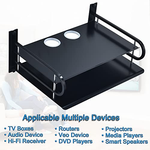2-Tier Metal Floating Wall Shelves for AV TV Box Console, 12x9.8 Inch | Sturdy Aluminum Double Shelf, Holds Apple TV Roku Router Projector, Rust-proof, No-Drill Option, for Living Room Game Room - color: 2 Layers-large-1pcs