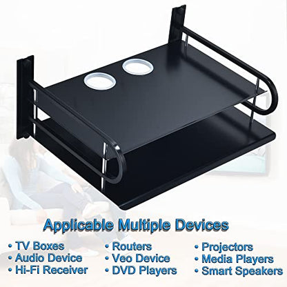 2-Tier Metal Floating Wall Shelves for AV TV Box Console, 12x9.8 Inch | Sturdy Aluminum Double Shelf, Holds Apple TV Roku Router Projector, Rust-proof, No-Drill Option, for Living Room Game Room - color: 2 Layers-large-1pcs