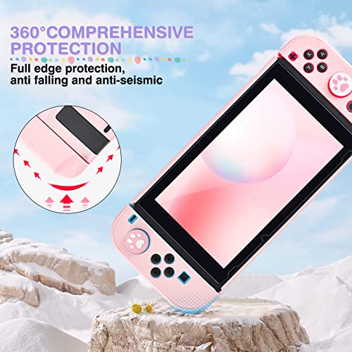 DLseego Pink Switch Case Set Carrying Case with 10 Slots Cute Protective Dockable Hard Shell with 4PCS Lovely Cat Paw Thumb Grips Caps and 1PC Flower Blossom Chain for Switch 2017 Version - color: Pink, size: Switch 1 6.3inch