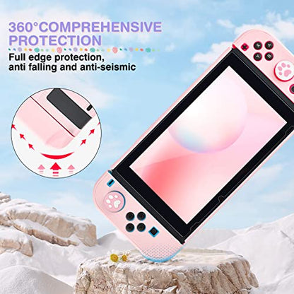 DLseego Pink Switch Case Set Carrying Case with 10 Slots Cute Protective Dockable Hard Shell with 4PCS Lovely Cat Paw Thumb Grips Caps and 1PC Flower Blossom Chain for Switch 2017 Version - color: Pink, size: Switch 1 6.3inch