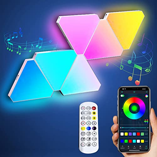 Triangle LED Light Panels, Triangle Lights with 6 Connection Ports, Real RGBIC Gaming Lights for Gaming Setup, Smart Wall Lights for Bedroom App Control Music Sync for Gaming Room Streaming, 6 Pack - color: 6 Panels