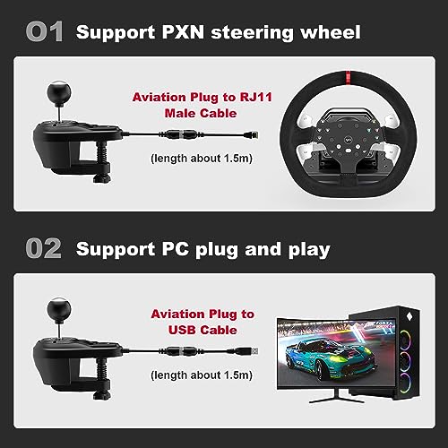PXN A7 Sim Racing Shifter for PC, Universal USB Gear Shifter | Realistic 6+R H-Pattern Shifting, Push-Down Reverse Lockout, USB Connectivity, Dual Programmable Buttons, Secure Clamp Mount
