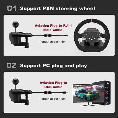 PXN A7 Sim Racing Shifter for PC, Universal USB Gear Shifter | Realistic 6+R H-Pattern Shifting, Push-Down Reverse Lockout, USB Connectivity, Dual Programmable Buttons, Secure Clamp Mount