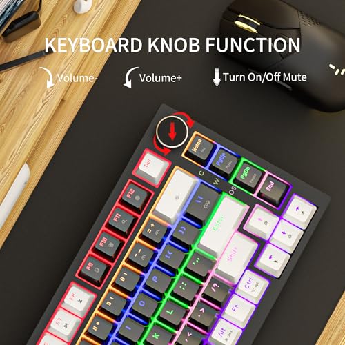 Newmen GM326 75% Percent Mechanical Keyboard,Wired Mini Backlit Hot Swappable Gaming Mechanical Keyboard with Knob,82 Keys Anti-Ghosting Compact White/Black Gaming Keyboards for PC Win Mac,Red Switch - color: White/Black